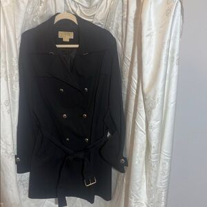 Michael Kors 3/4 Length, Black, Double Breasted Trench Coat with Silver Accents
